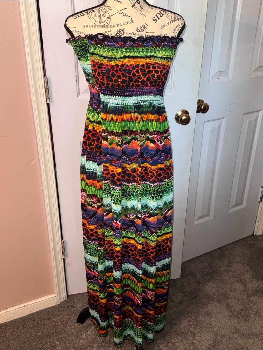 Caren Sport Strapless Maxi Dress in Green, Orange, Purple, Black